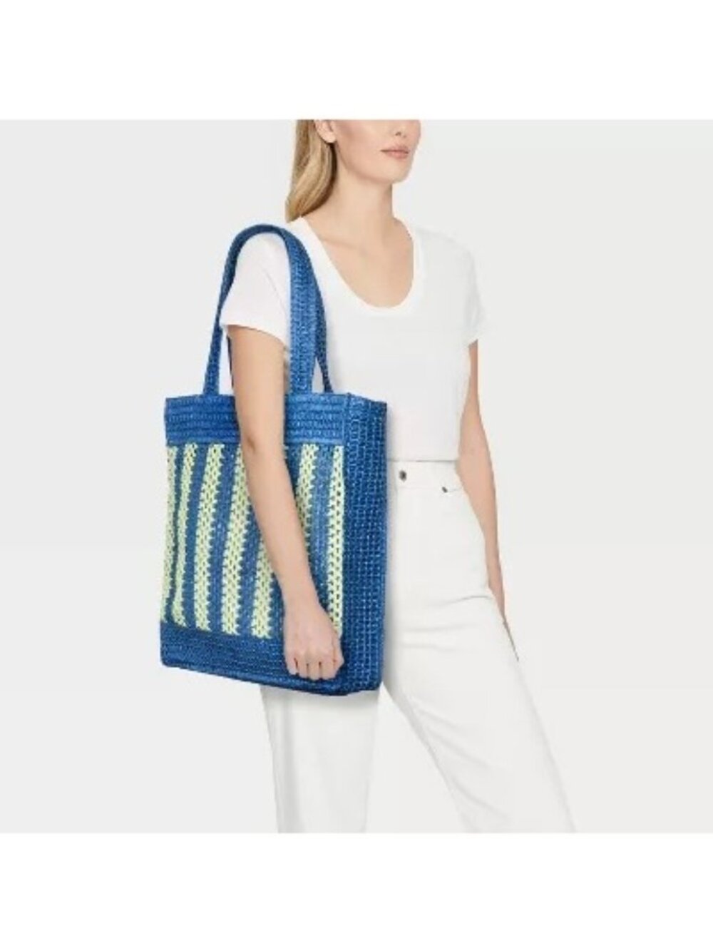 Universal Thread Crochet Woven Handbag Blue Green Tote Single Compartment
